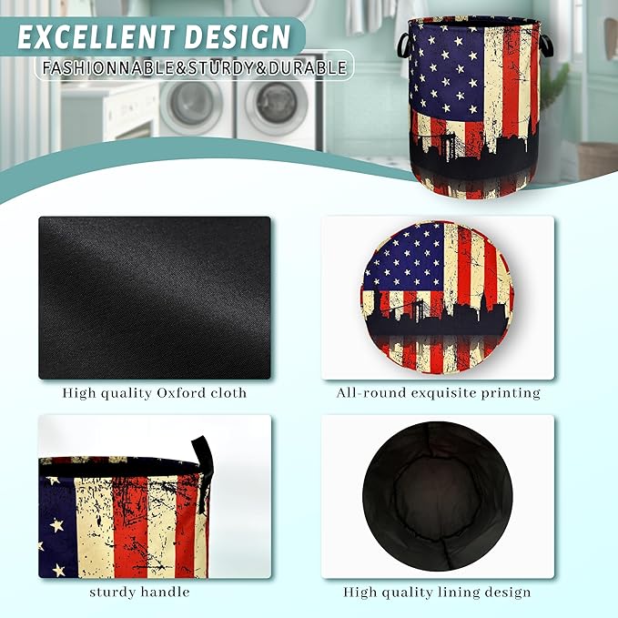American Flag Laundry Hamper Colorful Retro Flag Laundry Basket - Image 4