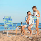 VINGLI Folding Aluminum Webbed Oversized Lawn Chairs with Detachable Cup Holder, 300LBS High Beach Chair for Adults Heavy Duty, Portable Patio Chair for Yard, Garden, 2 Pack,Blue/Green - Image 9