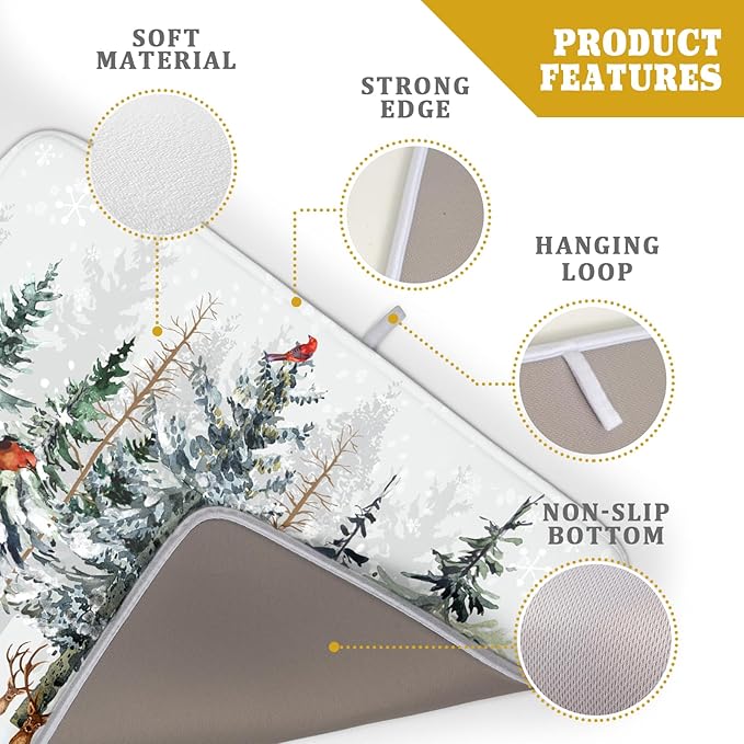 Pine Tree Dish Drying Mat for Kitchen Counter 18x24 Inch Forest Deer Absorbent - Image 4