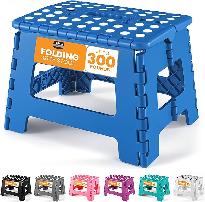 Utopia Home Folding Step Stool with Handle – 9 Inch Anti Slip Collapsible Stool – Holds Up to 300 lbs – Sturdy Plastic Step Stool Foldable for Kitchen, Bathroom and Home Use (1-Pack, Blue) by UTOPIAHOME