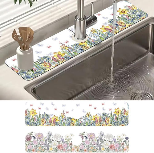 2 Pack Butterfly Floral Sink Splash Guard Faucet Mat Rose Lily Tulip Peony by Unknown