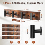 4 Pack Coat Rack Wall Mount, Rustic Coat Hooks Wall Mounted - Image 3