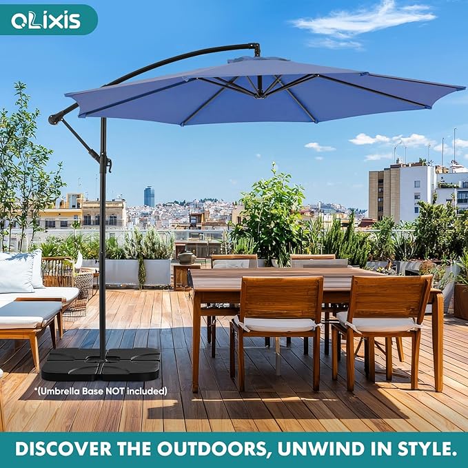 OLIXIS 10FT Offset Patio Umbrella, Cantilever Table Umbrellas for Outdoor Sun Shade UV Protection with Easy Tilt Adjustment, 8 Ribs for Backyard, Lawn, Garden, Pool - Blue - Image 6