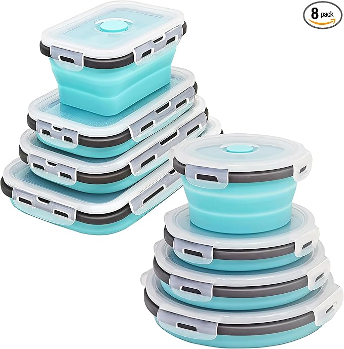 8 Collapsible Food Storage Containers, Silicone Collapsible Food Storage by Unknown