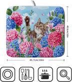 Hydrangea Floral Dish Drying Mat Cute Cat Microfiber Absorbent Dish Drying Pad - Image 2