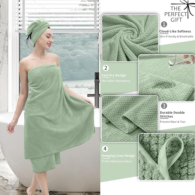 8 Piece Bathroom Towel Set Green |2 Oversized Large Bath Towels Sheet, 2 Hand - Image 3