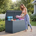 Greesum 110 Gallon Outdoor Storage Box with Lockable Lid, All-Weather Solution for Patio Furniture, Pool Supplies & Garden Tools, Waterproof, UV-Resistant Large Deck Box, Gray - Image 5
