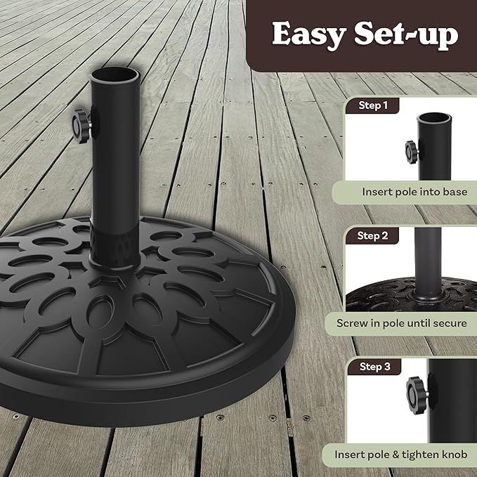 Umbrella Base - Heavy-Duty 19lbs Weighted Outdoor Stand for Patio Table, Tilt, and Lightweight Freestanding Umbrellas by Pure Garden (Black) - Image 4
