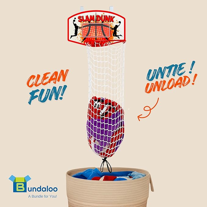Bundaloo Basketball Laundry Hamper – Over-the-Door Hanging Hoop - Image 3