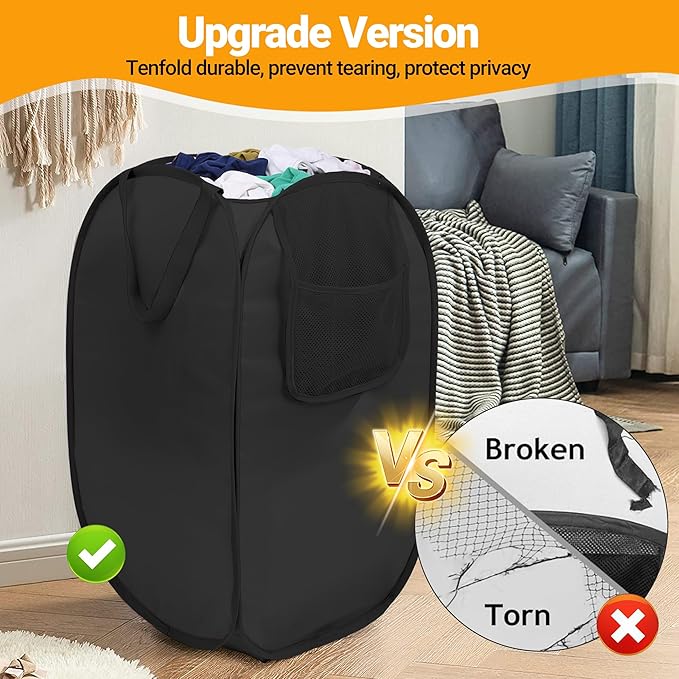 Pop Up Laundry Hamper with Side Pockets, Foldable Laundry Basket Reinforced - Image 5