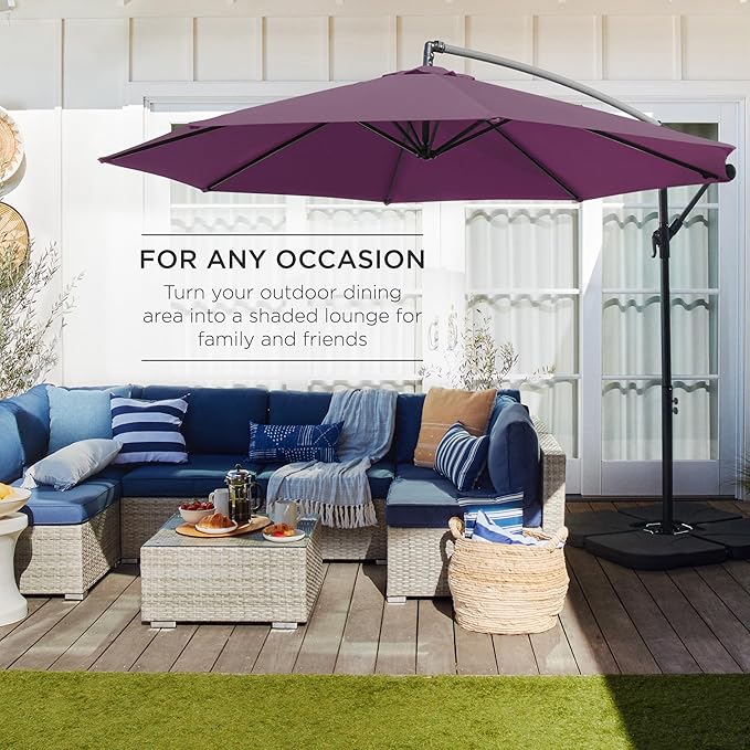 Best Choice Products 10ft Offset Cantilever Hanging Market Patio Umbrella, 8 Sturdy Ribs, Easy Adjustment - Amethyst Purple - Image 3