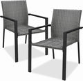 Best Choice Products Set of 2 Stackable Outdoor Wicker Dining Chairs All-Weather Firepit Armchair w/Armrests, Steel Frame for Patio, Deck, Garden, Yard - Gray by BestChoiceProducts