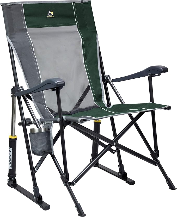 GCI Outdoor Roadtrip Rocker Camping Chair | Portable, Folding Rocking Chair with Solid, Durable Armrests, Drink Holder & Comfortable Extended Backrest — Hunter Green by GCIOUTDOOR