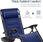 Best Choice Products Oversized Padded Zero Gravity Chair, Folding Outdoor Patio Recliner, XL Anti Gravity Lounger for Backyard w/Headrest, Cup Holder, Side Tray, Polyester Mesh - Cobalt Blue - Image 4