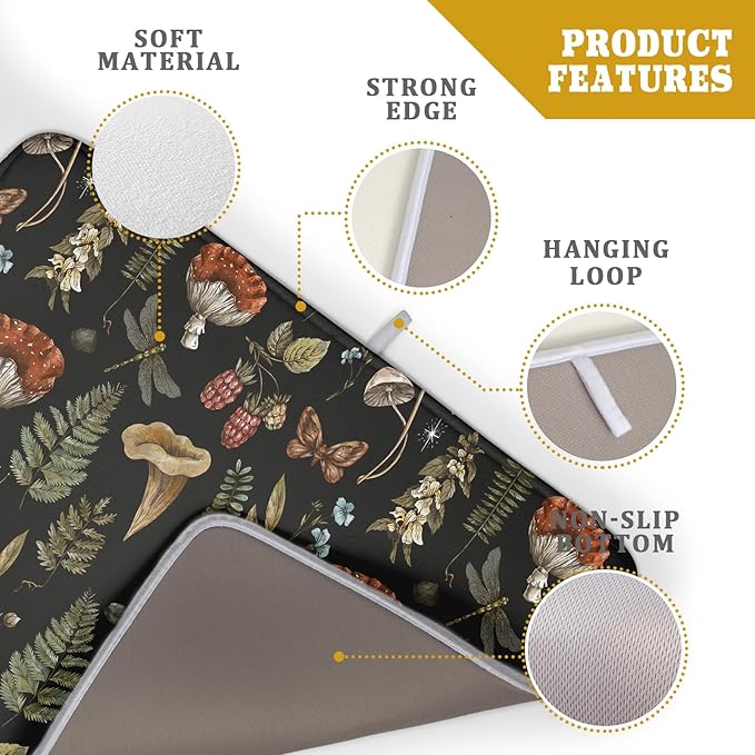 Mushroom Fern Leaves Berry Dish Drying Pad 18 x 24 Inch - Image 4
