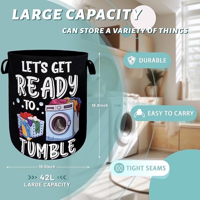 Let's Get Ready to Tumble Laundry Hamper Funny Text Laundry Basket - Image 2
