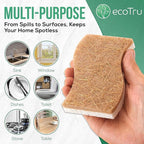 12 Pack Natural Kitchen Sponges, Compostable White Cellulose & Organic Coconut - Image 9