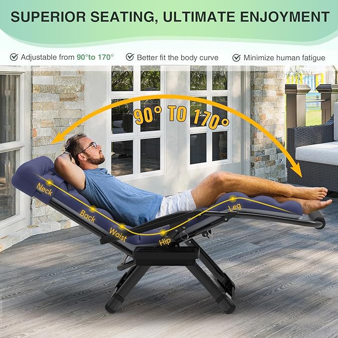 Suteck Oversized Zero Gravity Chair,29In XL Lounge Chair w/Removable Cushion&Headrest, Reclining Camping Chair w/Upgraded Lock and Footrest, Reclining Patio Chairs Recliner for Indoor Outdoor - Image 8