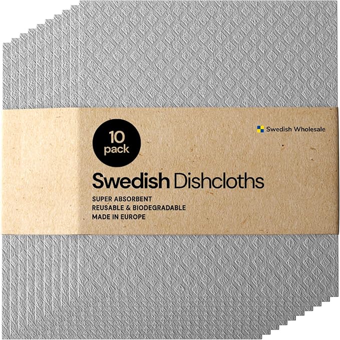 Swedish Wholesale Dishcloths Reusable 8" x 7" Sponge Cloths, Bulk 10 Pack of by SwedishWholesale