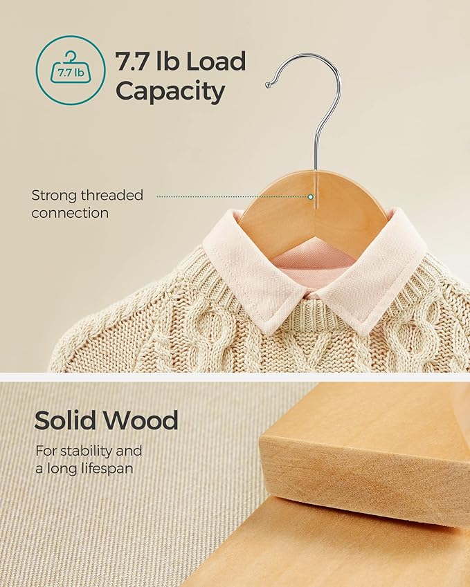 SONGMICS Kids Wooden Hangers 10 Pack, Solid Wood Baby Hangers, Children's Coat - Image 4