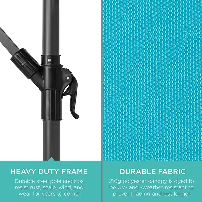Best Choice Products 10ft Offset Cantilever Hanging Market Patio Umbrella, 8 Sturdy Ribs, Easy Adjustment - Sky Blue - Image 6