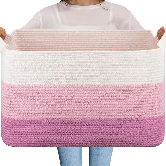 OIAHOMY Extra Large Blanket Basket, 95L Cotton Rope Woven Laundry Basket by MasterofSpaceOptimization