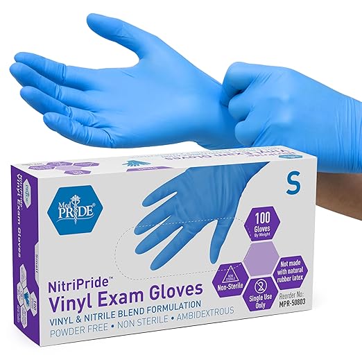 MED PRIDE Nitrile/Vinyl Blend Exam Gloves, Powder-Free, Latex-Free, Disposable by MEDPRIDE
