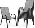 Outdoor Stackable Chairs Set of 8, Stacking Patio Chairs with Textilene Fabric, Outside Furniture for Garden Backyard Balconie Poolside Deck, Grey by Villeston