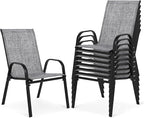 Outdoor Stackable Chairs Set of 8, Stacking Patio Chairs with Textilene Fabric, Outside Furniture for Garden Backyard Balconie Poolside Deck, Grey by Villeston