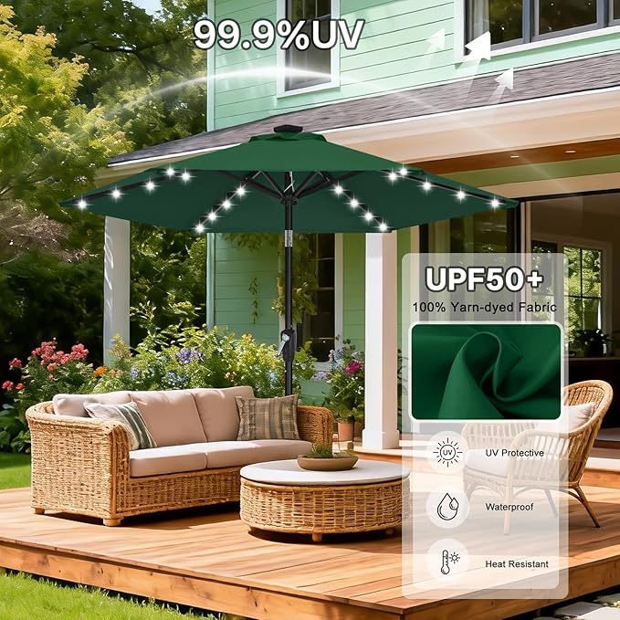 ABCCANOPY Durable Solar Led Patio Umbrellas with 24LED Lights 7.5FT (Green) - Image 5