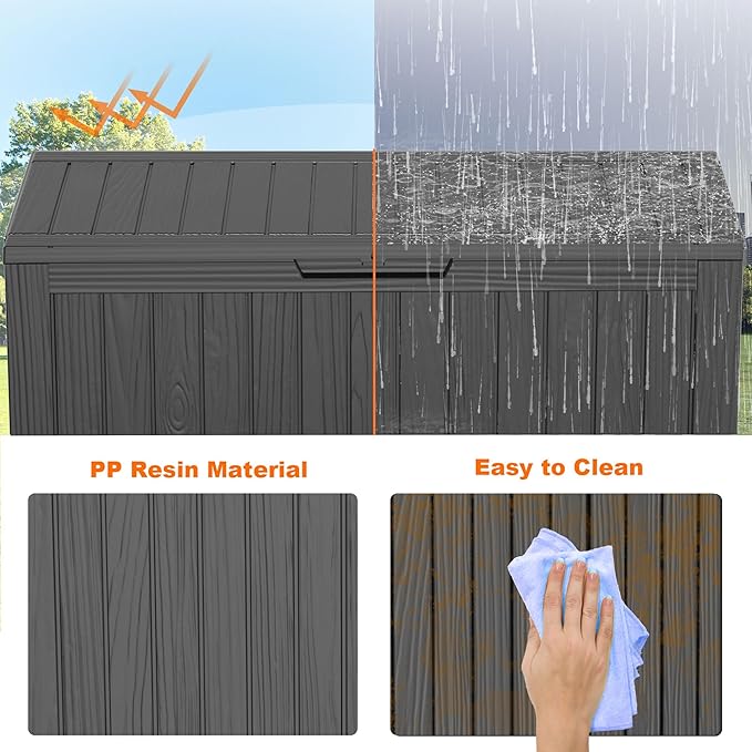 ROJIK Outdoor Storage Box with Wheels,75 Gallon Waterproof Resin Deck Box, Lockable Storage for Patio Cushions,Garden Tools,Pool Accessories,UV-Resistant Storage Bench for Backyard & Deck（Black） - Image 6