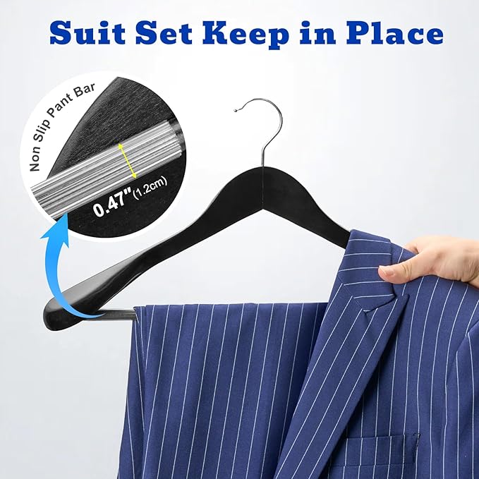 HOUSE DAY Wide Shoulder Wooden Hangers 12 Pack, Wood Suit Hangers - Image 4
