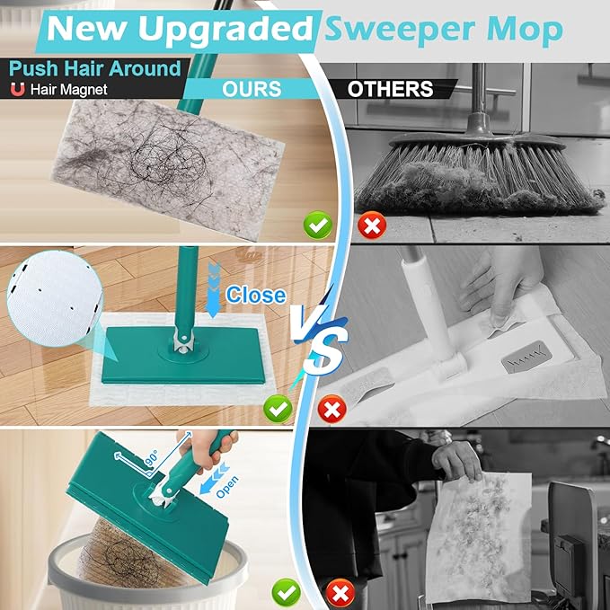 Sweeper Mop for Floor Cleaning Pet Hair Removal, Disposable Dust Dry Mop - Image 3