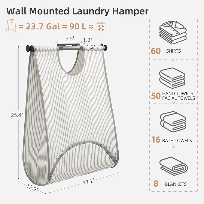 STORAGE MANIAC Wall Mount Laundry Hamper, Hanging Laundry Bag - Image 2