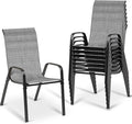 MAMIZO Patio Dining Chairs, Stackable All Weather Teslin Chair, Heavy Duty Outdoor Breathable Chairs Set, w/Armrests, Upgraded Chair FeetW/Strenthened Iron Spacers, 330 LBS (8, Grey) by MAMIZO