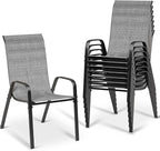 MAMIZO Patio Dining Chairs, Stackable All Weather Teslin Chair, Heavy Duty Outdoor Breathable Chairs Set, w/Armrests, Upgraded Chair FeetW/Strenthened Iron Spacers, 330 LBS (8, Grey) by MAMIZO