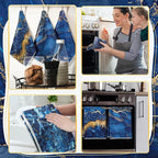 Boyiee 6 Pcs Marble Hand Towels Blue and Gold Towels Navy Blue Kitchen Towel - Image 5