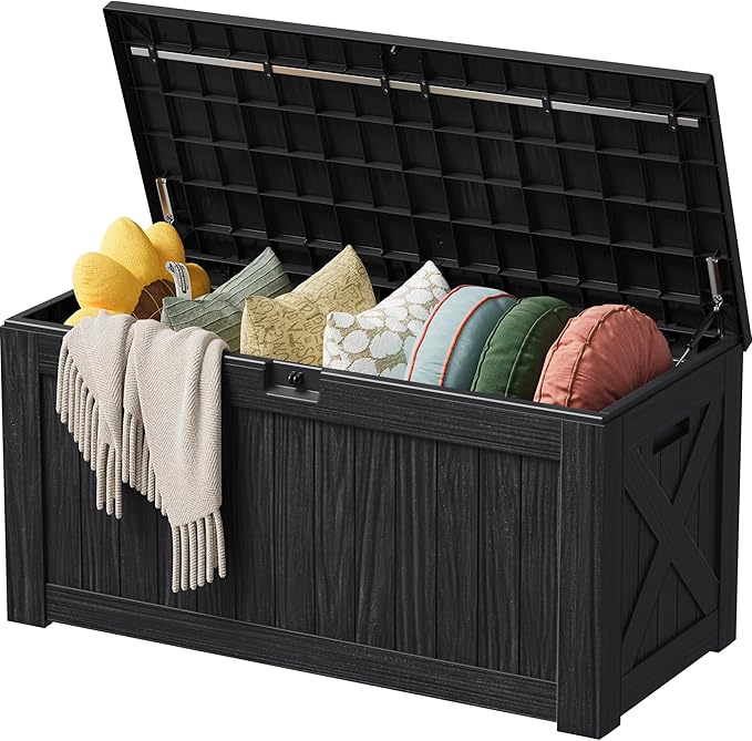 Devoko 125 Gallon Outdoor Storage Box, Waterproof Resin Deck Box for Patio Furniture, Lockable Container for Garden Cushions & Pool Supplies (Black, 125 Gallon) by DEVOKO