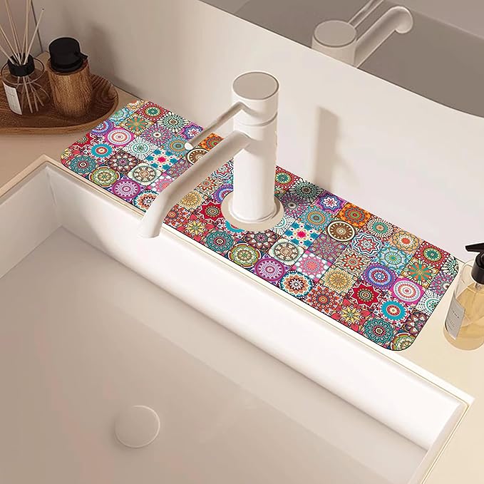 Faucet Draining Mat For Kitchen Sink Mexican Tiles Diatom Mud Absorbent Drain - Image 2