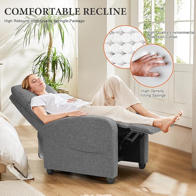 Sweetcrispy Massage Recliner Chair for Adults, Adjustable Home Theater Seating with Lumbar Support for Living Room, Modern Fabric Reclining, Cool Gray - Image 5