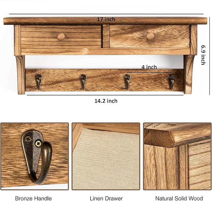 Emfogo Coat Hooks Mounted, Rustic Wood Coat Rack Mount Shelf - Image 6