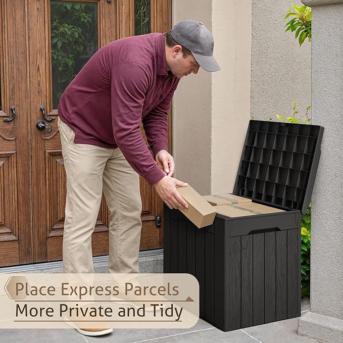 Flamaker 2 Pack Deck Box 31 Gallon Waterproof Resin Storage Box with Lid Indoor Outdoor Delivery Box Storage Bin for Patio Cushions (Black) - Image 6