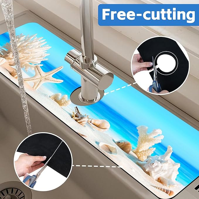 Tropical Beach Seashells Kitchen Sink Splash Guard Absorbent Fast Drying Mat - Image 7