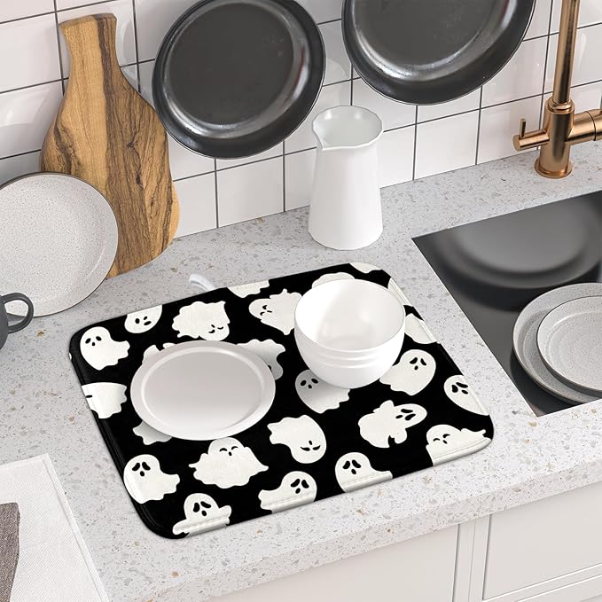 Halloween Dish Drying Mat for Kitchen Counter Cute Ghost Holiday Super - Image 6