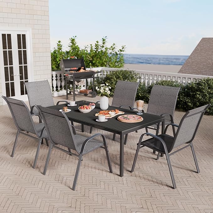 Betterhood Patio Chairs Set of 6, Stackable Outdoor Dining Chairs Set with Breathable Seat Fabric, All-Weather Powder-Coated Metal Frame for Deck, Pool Side and Backyard, 350LBS Capacity - Image 2