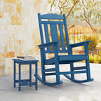 LUE BONA Outdoor Rocking Chairs Set, 3-Piece, HDPS Poly Porch Rockers with Table, Plastic Weather Resistant Rocking Chair Set for Outdoor Indoor, Garden, Backyard, 350lb, Navy Blue Chairs+Table - Image 2
