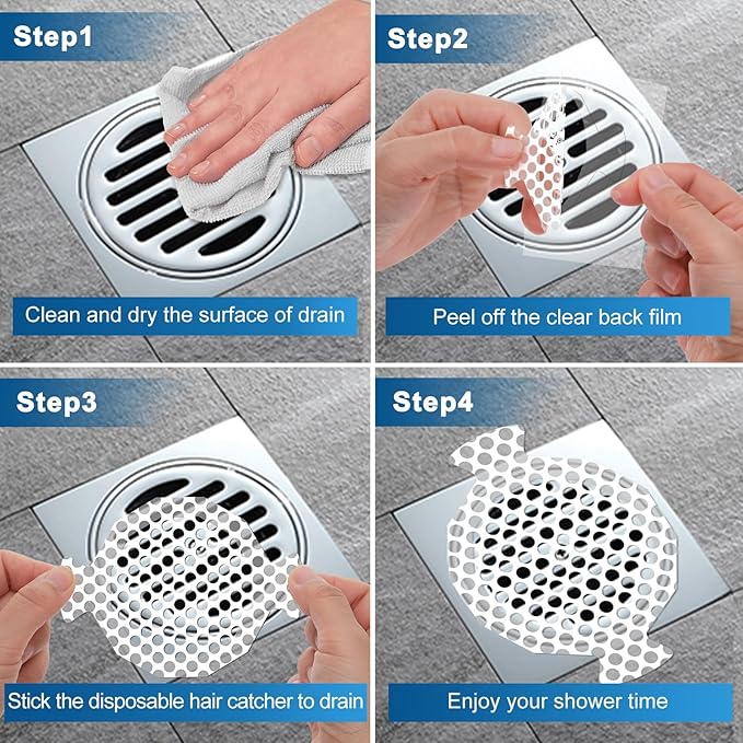 INVIHUG, 50 Pack, Disposable Shower Drain Hair Catcher Mesh Stickers, - Image 8