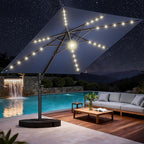 HOMSHADE 10 ft Square Cantilever Patio Umbrella with Base Included, Solar Lights Large Umbrella Outdoor Patio with 360°Rotation&Tilting, LED Lighted Offset Umbrellas w/Stand for Pool Deck by HOMSHADE