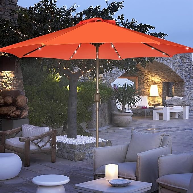 Blissun 9 ft Solar Umbrella, 32 LED Lighted Patio Umbrella, Table Market Umbrella, Outdoor Umbrella for Garden, Deck, Backyard, Pool and Beach (Orange) - Image 7