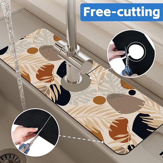 Boho Tropical Leaves Kitchen Sink Splash Guard Mat Absorbent Fast Drying Mat - Image 7